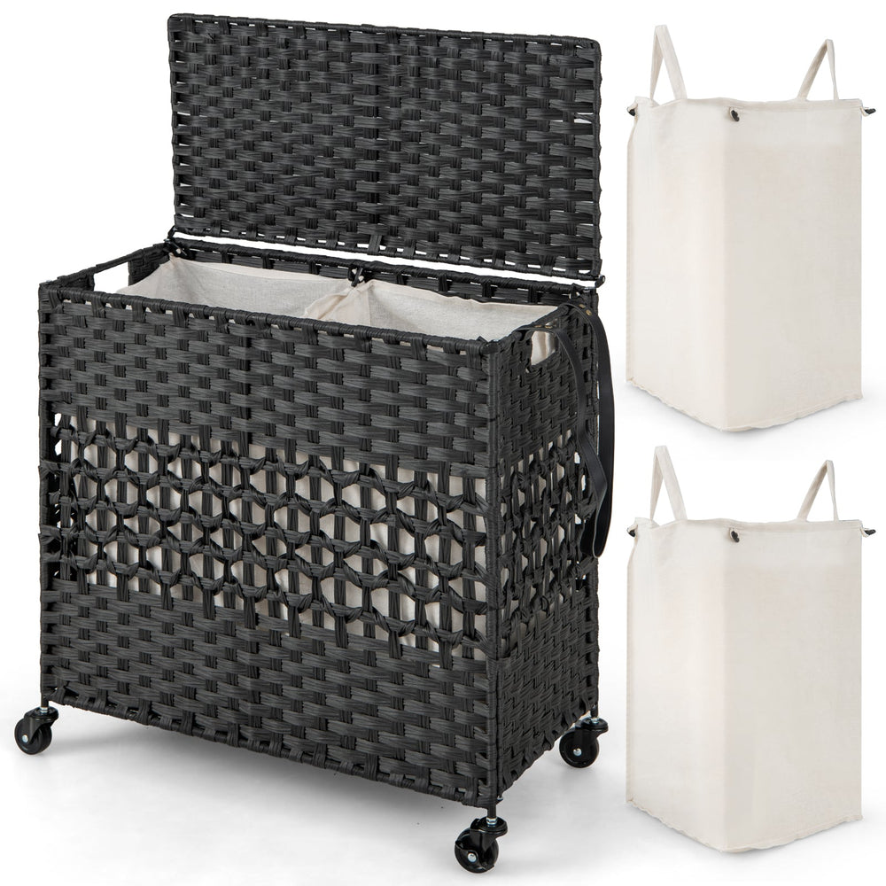 110L Collapsible Laundry Hamper Lid and Removable Liner Bag-Black