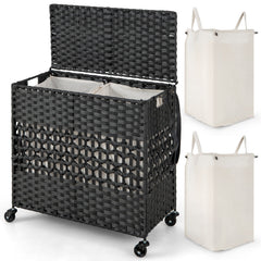 110L Collapsible Laundry Hamper Lid and Removable Liner Bag-Black
