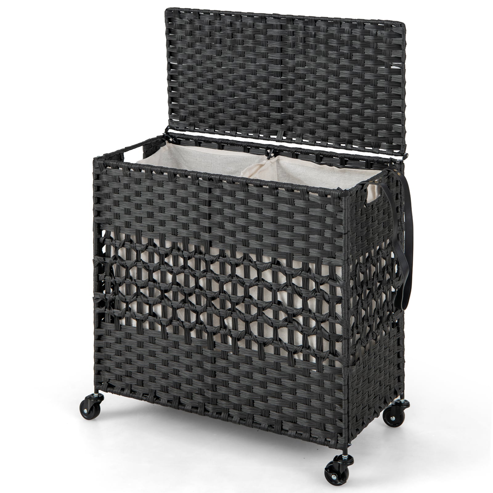 110L Collapsible Laundry Hamper Lid and Removable Liner Bag-Black