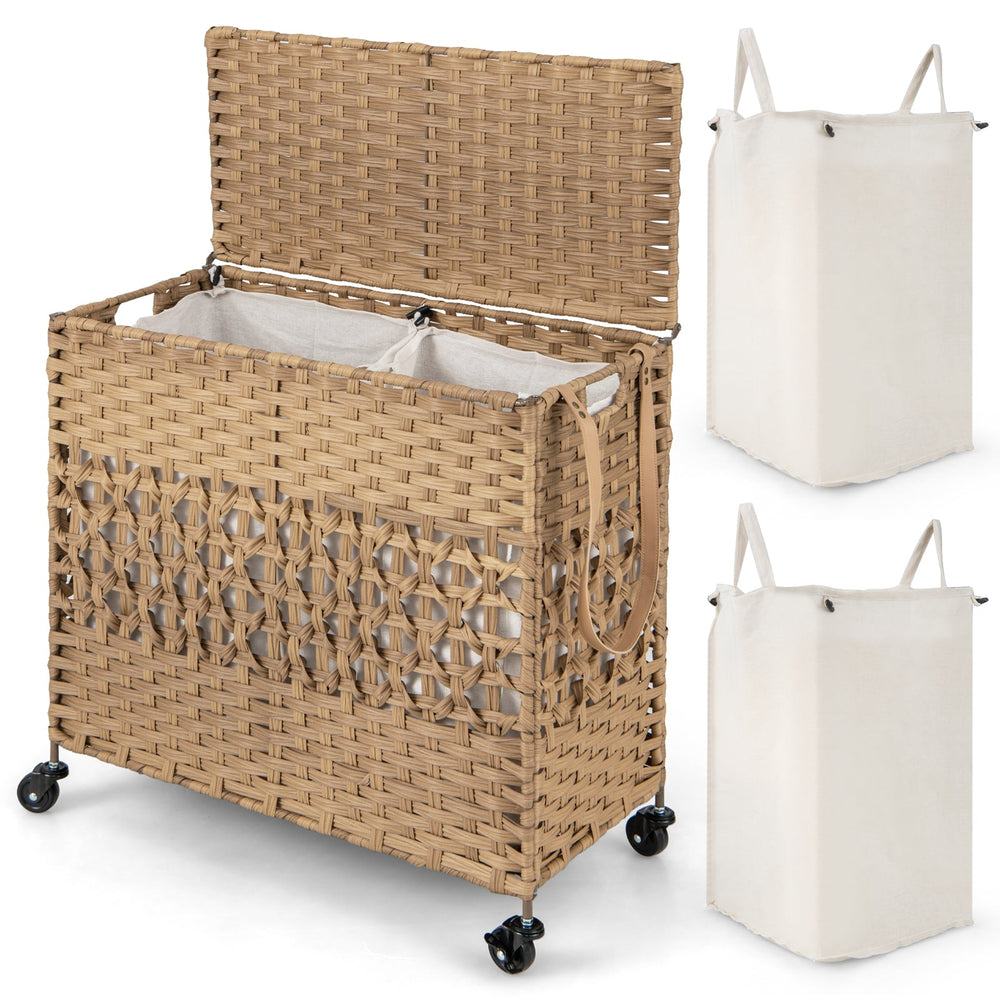 110L Collapsible Laundry Hamper Lid and Removable Liner Bag-Natural