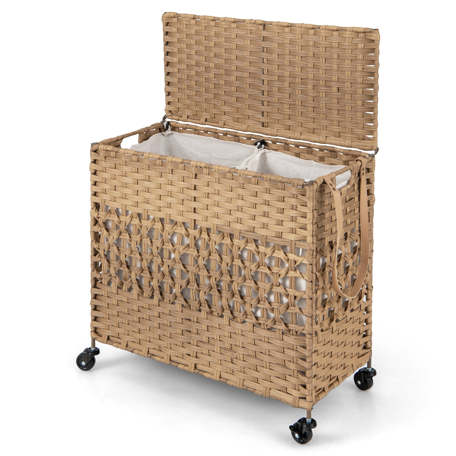 110L Collapsible Laundry Hamper Lid and Removable Liner Bag-Natural