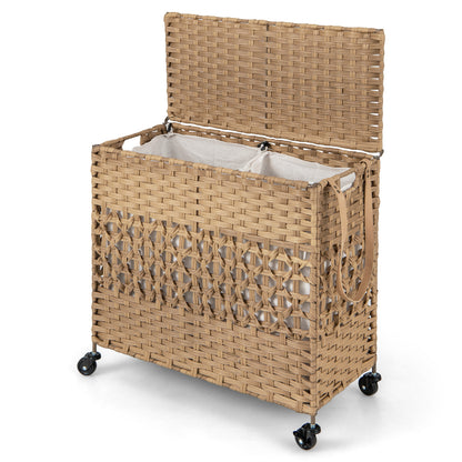 110L Collapsible Laundry Hamper Lid and Removable Liner Bag-Natural