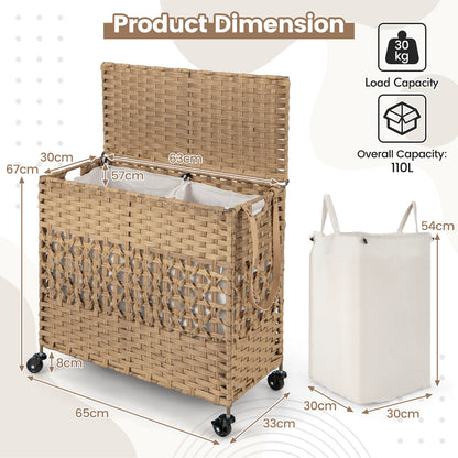 110L Collapsible Laundry Hamper Lid and Removable Liner Bag-Natural