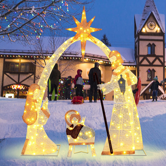 110 cm Christmas Nativity Set with 160 Warm White LED Lights and Zip Ties