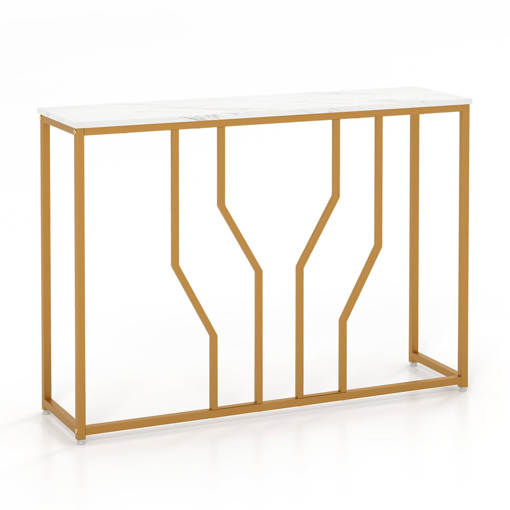 110 cm Gold Console Table Entryway Table with Faux Marble Tabletop-White & Golden