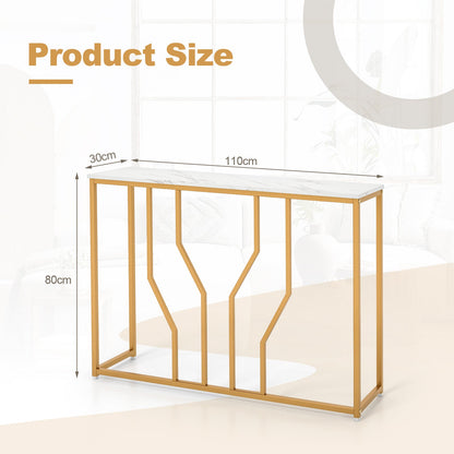 110 cm Gold Console Table Entryway Table with Faux Marble Tabletop-White & Golden