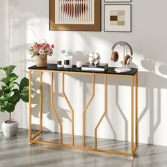 110 cm Gold Console Table Entryway Table with Faux Marble Tabletop-Black