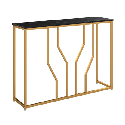 110 cm Gold Console Table Entryway Table with Faux Marble Tabletop-Black