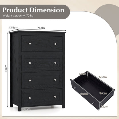 110cm Tall Storage Cabinet Chest of Drawers Clothes Organizer with 4 Drawers-Black