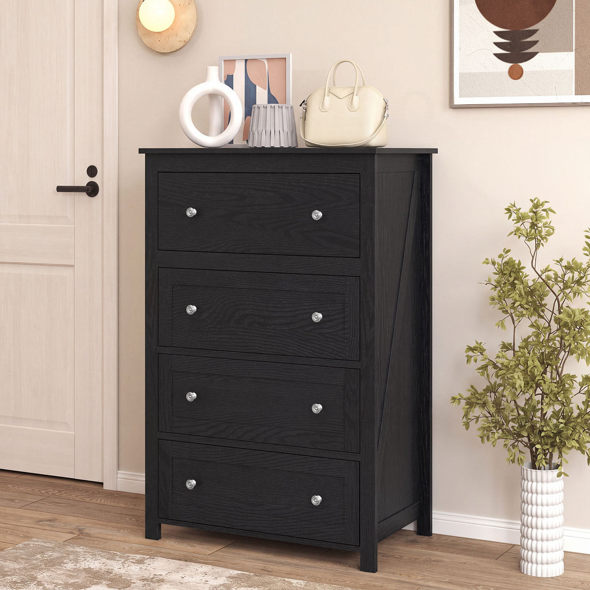 110cm Tall Storage Cabinet Chest of Drawers Clothes Organizer with 4 Drawers-Black