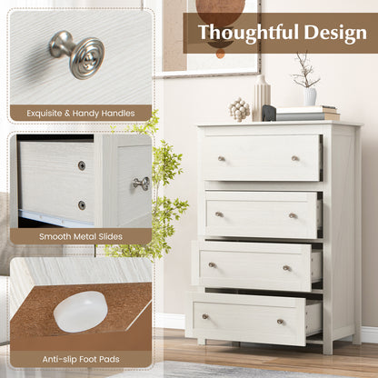 110cm Tall Storage Cabinet Chest of Drawers Clothes Organizer with 4 Drawers-White