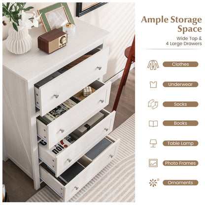 110cm Tall Storage Cabinet Chest of Drawers Clothes Organizer with 4 Drawers-White