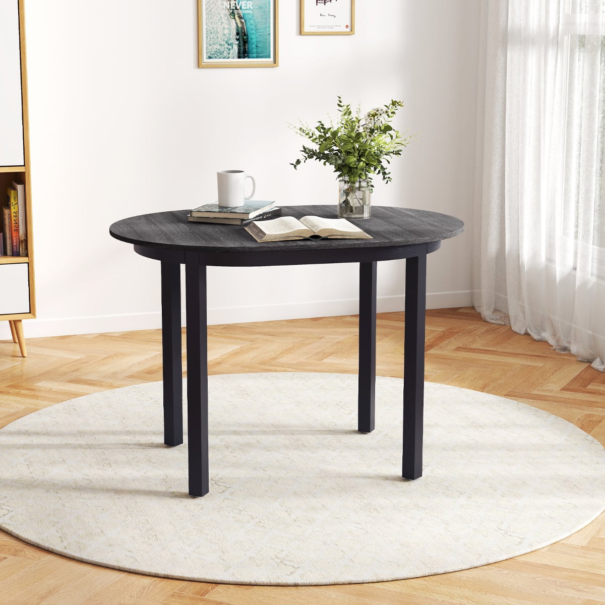 110CM Wooden Dining Table for 4-6 People Oval Kitchen Table-Dark Grey