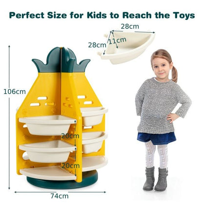 360° Revolving Pineapple Shelf with Plastic Bins for Kids