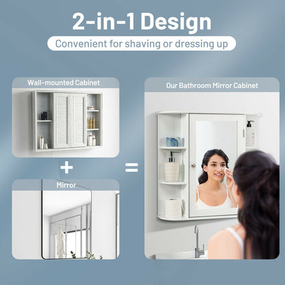 3-Tier Mirrored Wall Mounted Bathroom Cabinet-White