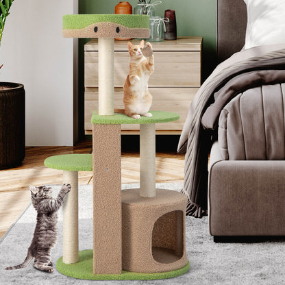 111 cm Multi-level Cat Tree with Condo and Plush Perch-Green