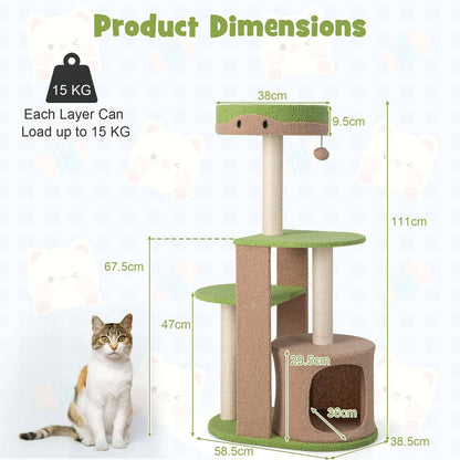 111 cm Multi-level Cat Tree with Condo and Plush Perch-Green