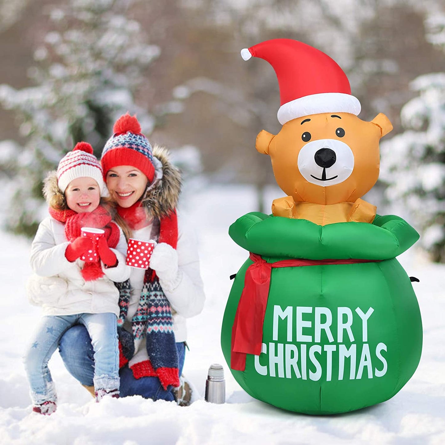 1.5M Blow Up Inflatable LED Christmas Cute Bear with Santa Hat