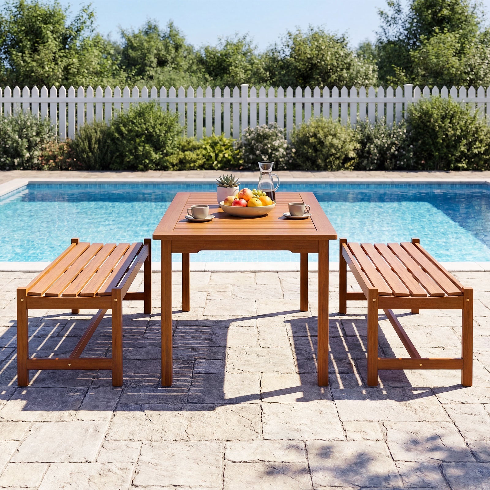 112cm Patio Wood Bench Set of 2 Outdoor Solid Hardwood Dining Bench