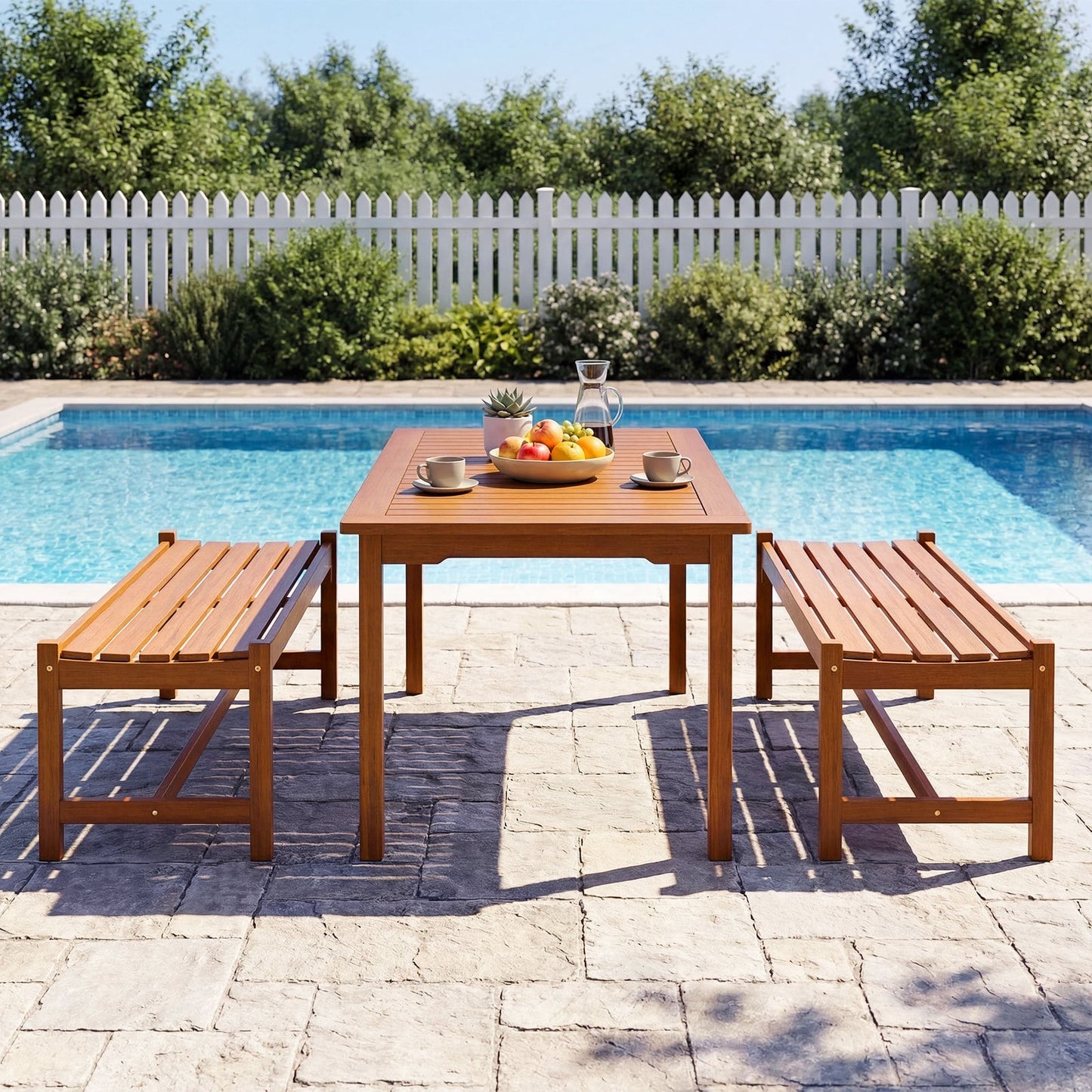 112cm Patio Wood Bench Set of 2 Outdoor Solid Hardwood Dining Bench