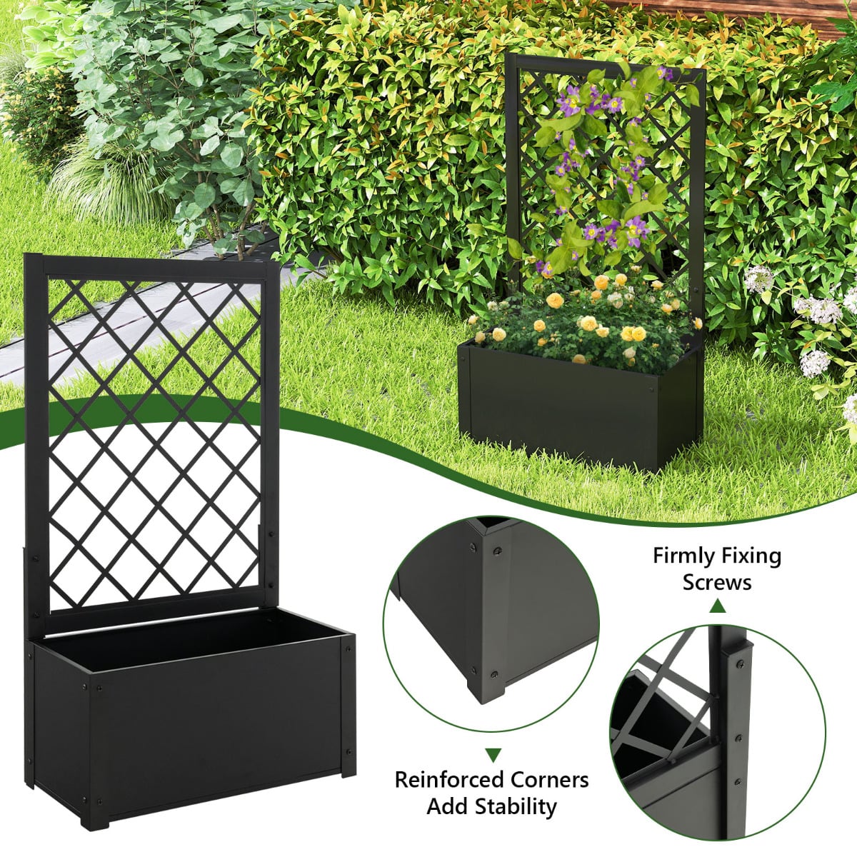 112CM Metal Planter Box with Trellis for Climbing Plants-Black