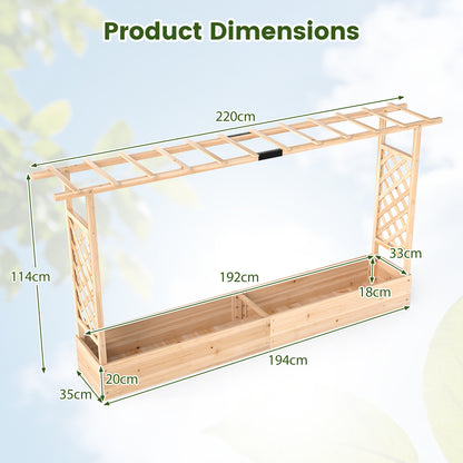 114 cm Tall Wooden Raised Garden Bed with Side Trellis-Natural