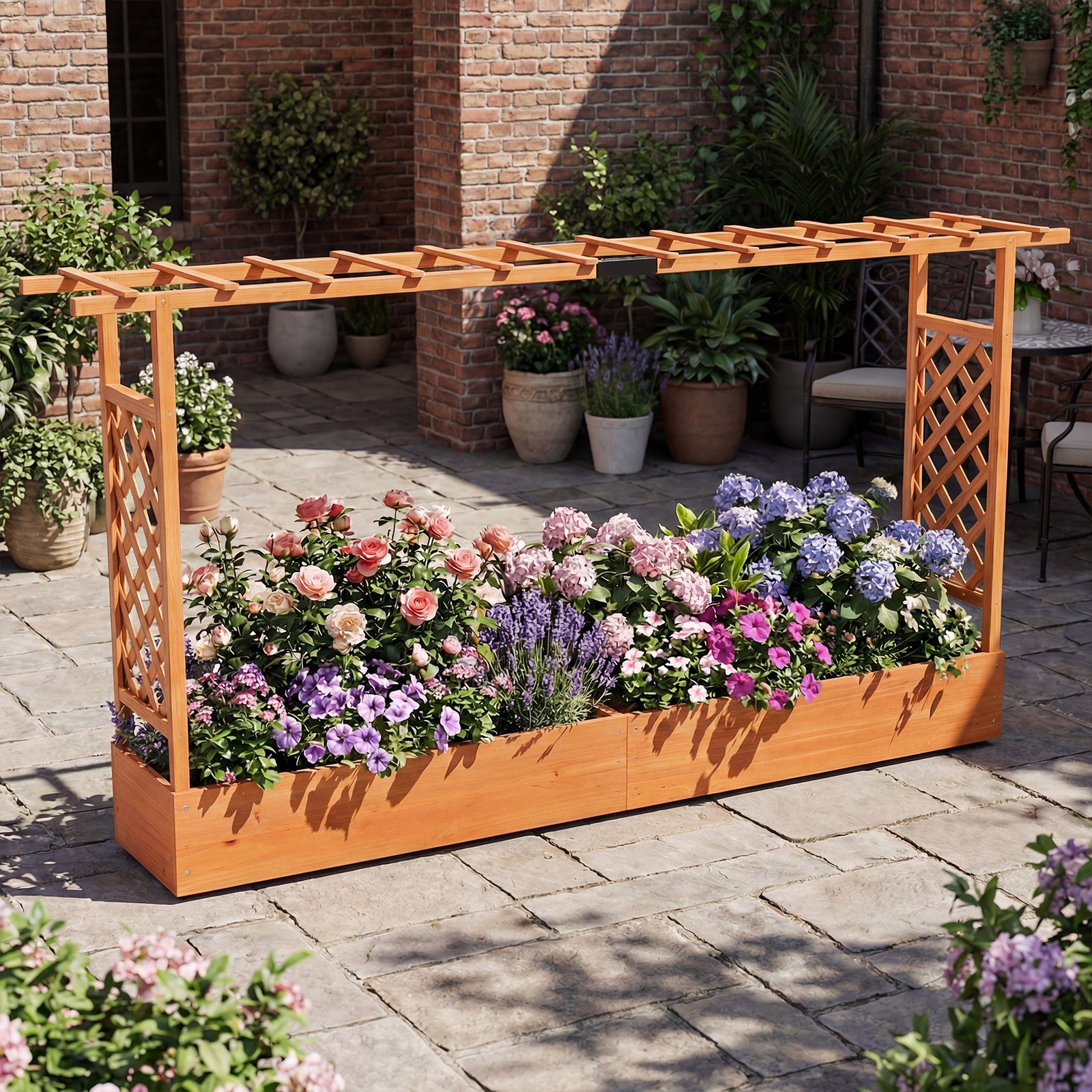 114 cm Tall Wooden Raised Garden Bed with Side Trellis-Orange