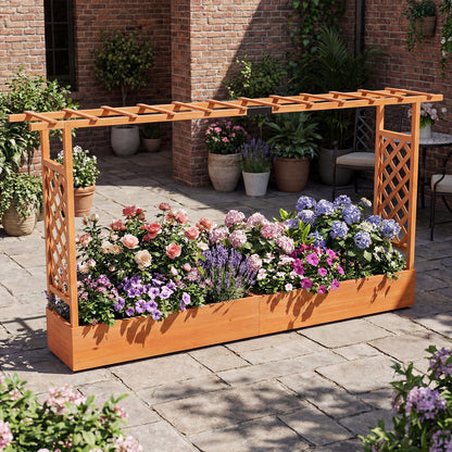 114 cm Tall Wooden Raised Garden Bed with Side Trellis-Orange
