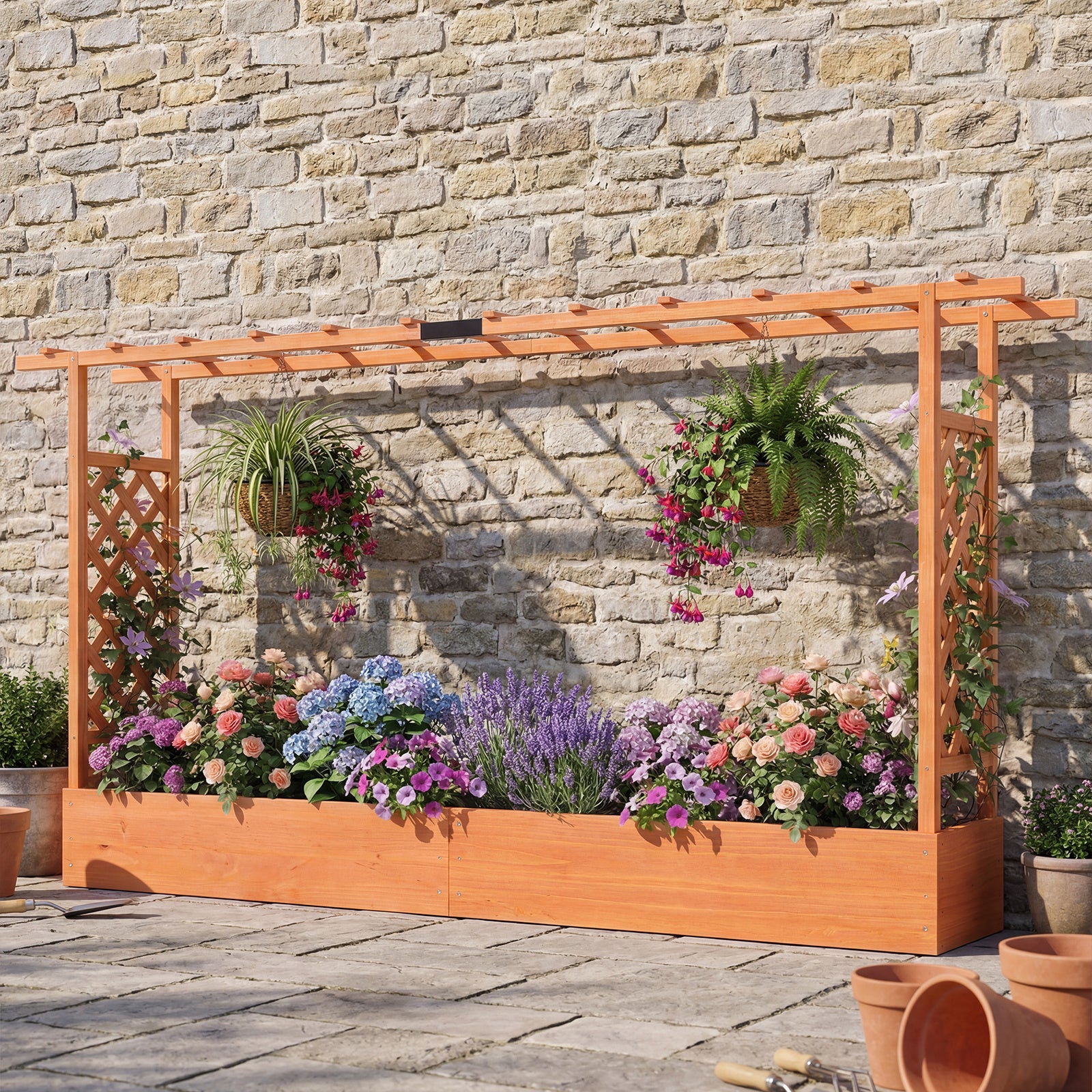 114 cm Tall Wooden Raised Garden Bed with Side Trellis-Orange