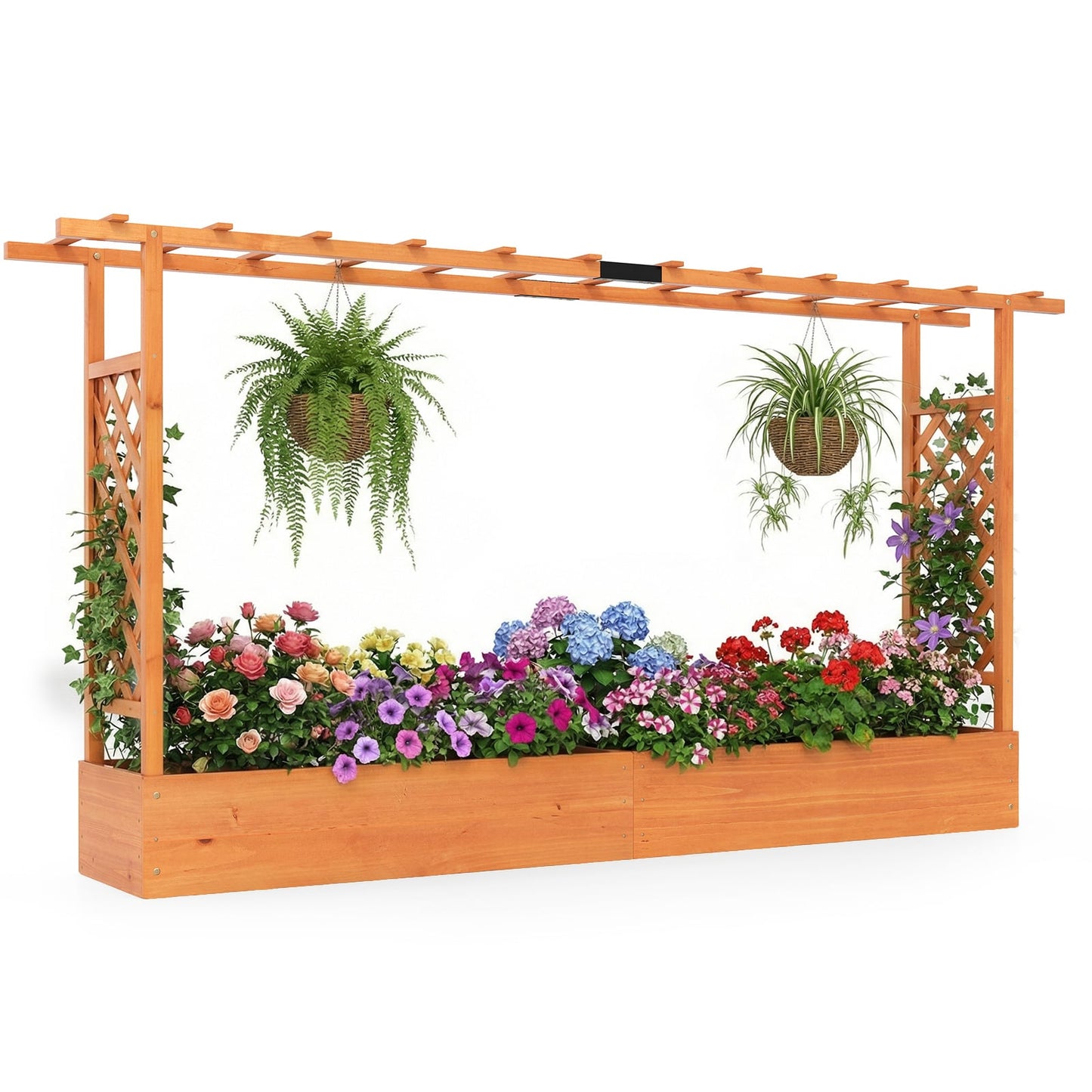 114 cm Tall Wooden Raised Garden Bed with Side Trellis-Orange