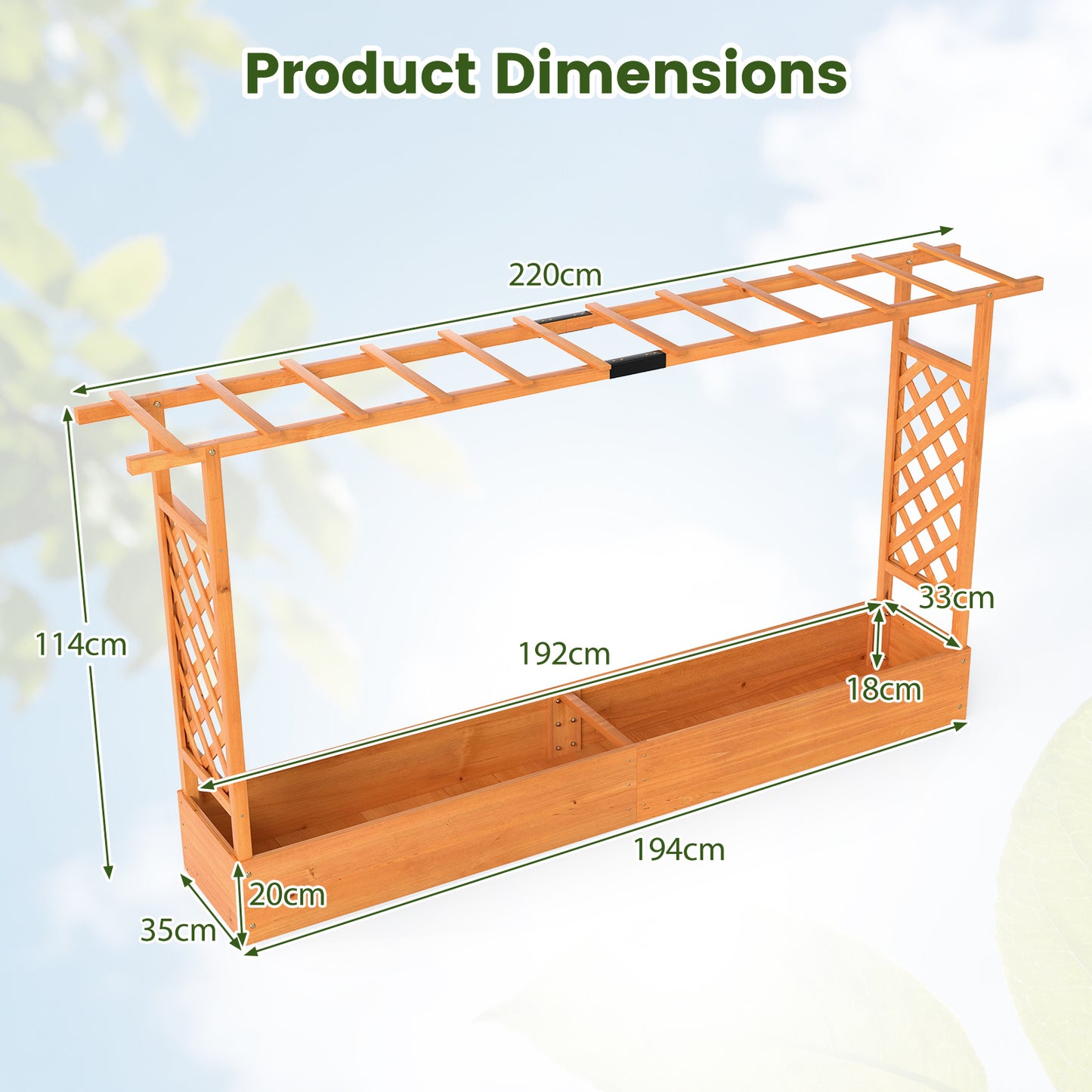 114 cm Tall Wooden Raised Garden Bed with Side Trellis-Orange