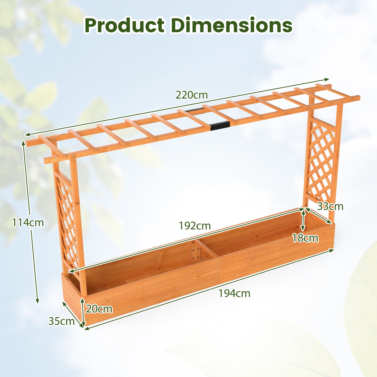 114 cm Tall Wooden Raised Garden Bed with Side Trellis-Orange