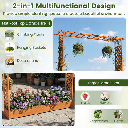 114 cm Tall Wooden Raised Garden Bed with Side Trellis-Orange