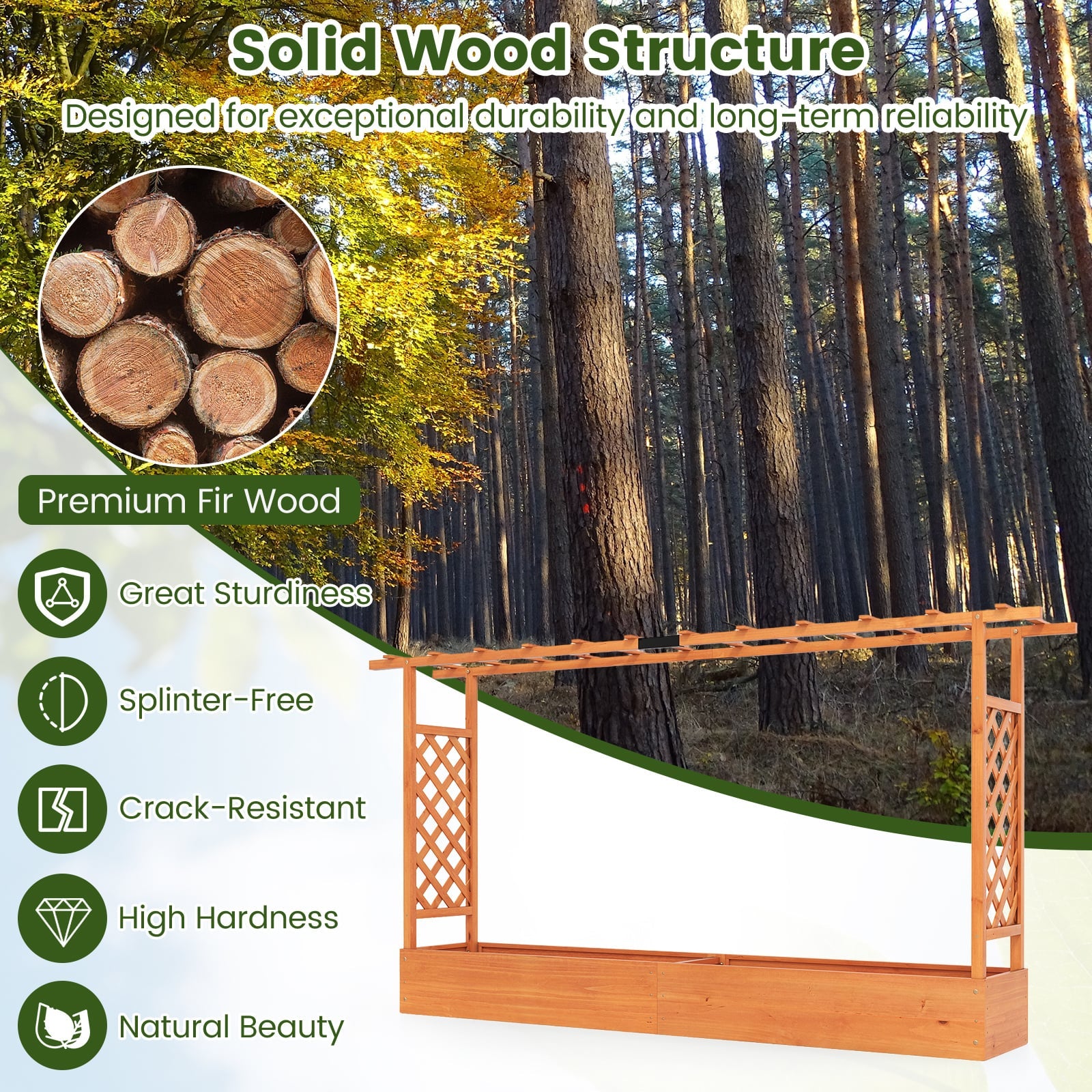 114 cm Tall Wooden Raised Garden Bed with Side Trellis-Orange