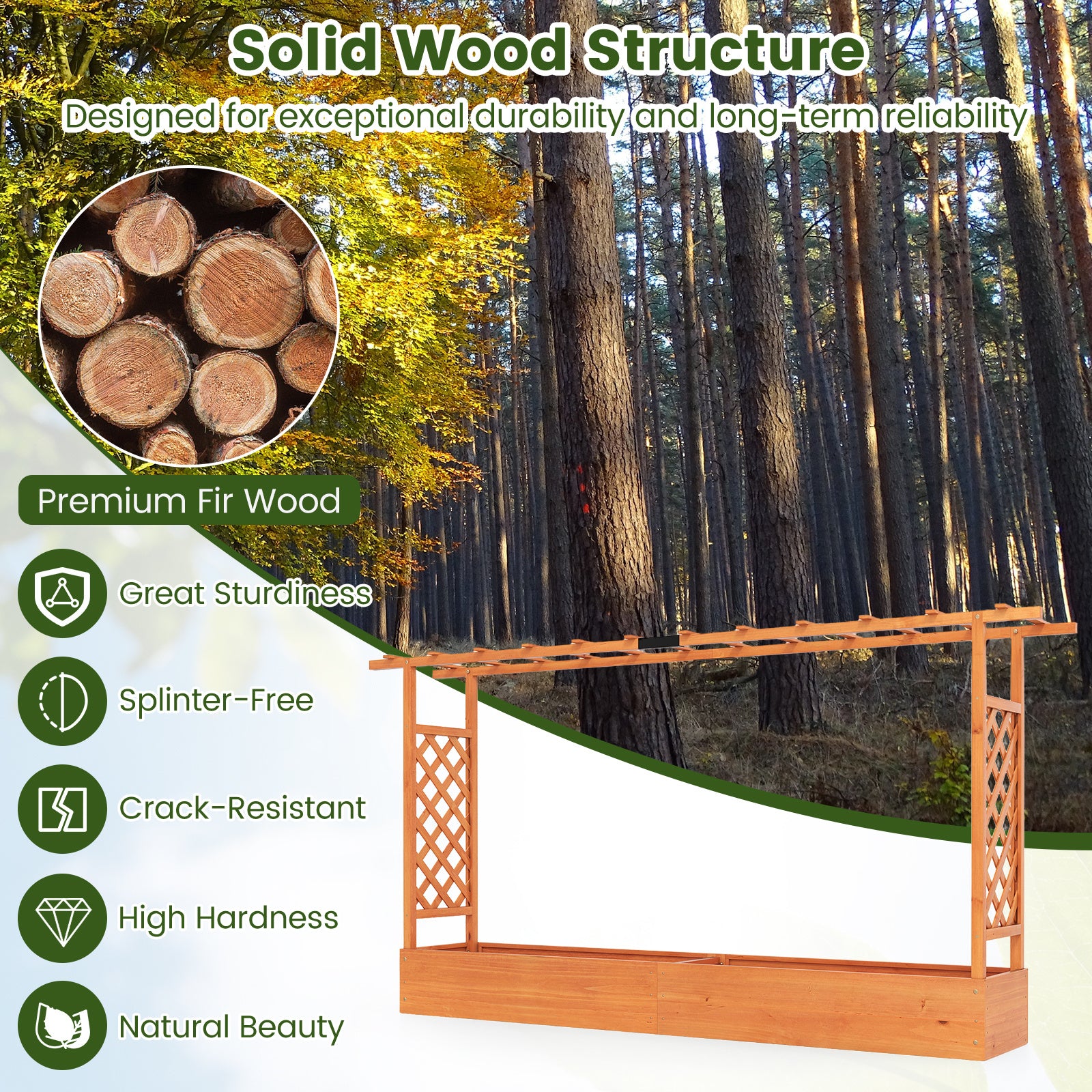 114 cm Tall Wooden Raised Garden Bed with Side Trellis-Orange
