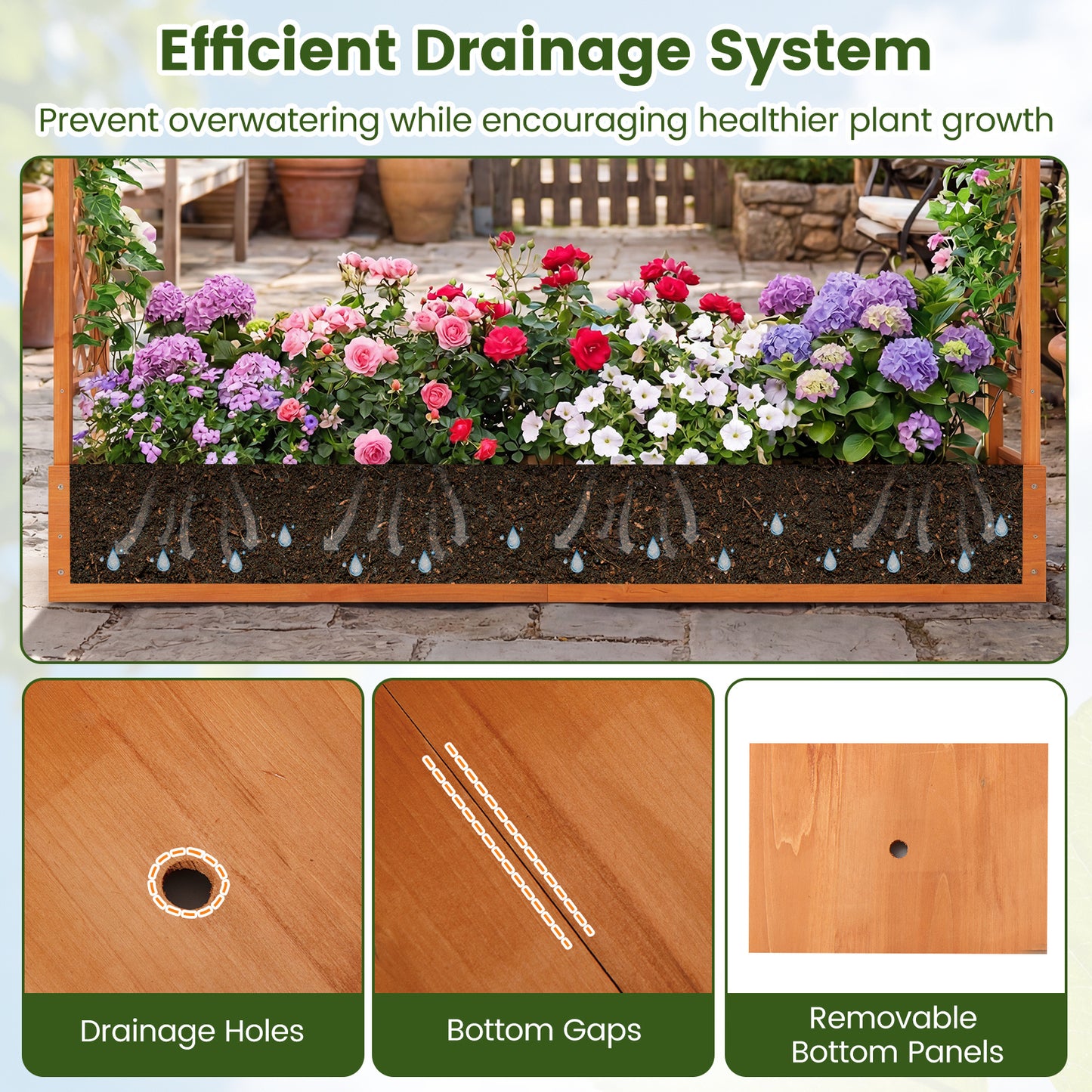 114 cm Tall Wooden Raised Garden Bed with Side Trellis-Orange