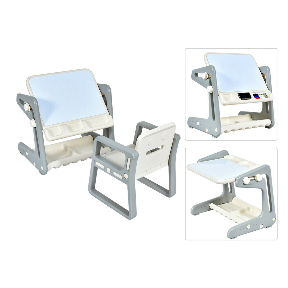 Children's Art Easel / Table and Chair Set with Ample Storage Space-Grey