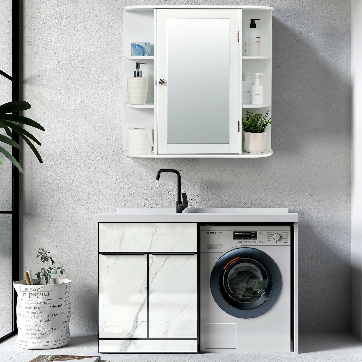 3-Tier Mirrored Wall Mounted Bathroom Cabinet-White