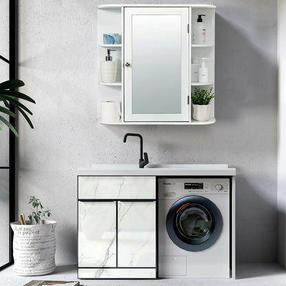 3-Tier Mirrored Wall Mounted Bathroom Cabinet-White