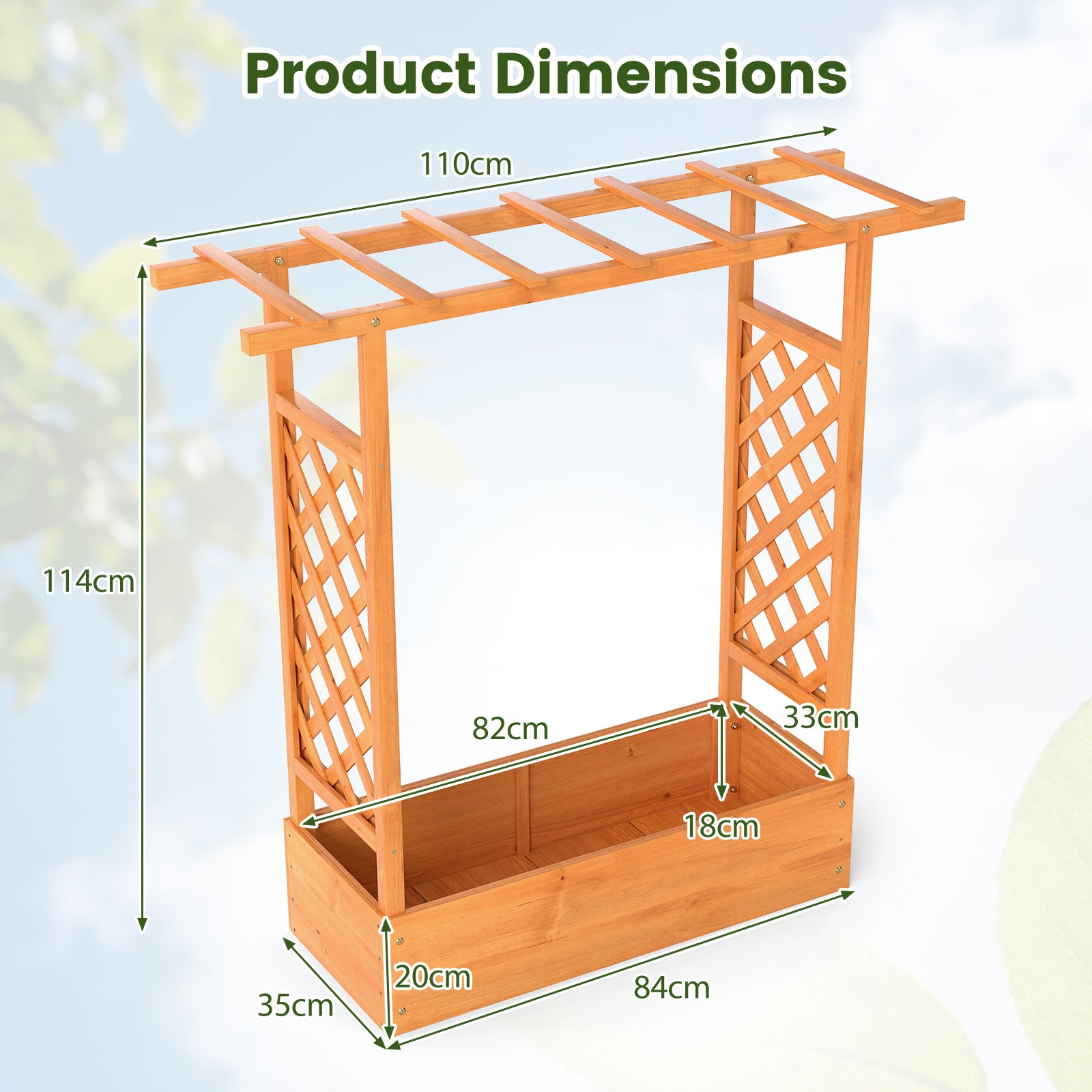 114cm Tall Wooden Raised Garden Bed with Side Trellis and Hanging Roof-Orange
