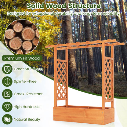 114cm Tall Wooden Raised Garden Bed with Side Trellis and Hanging Roof-Orange