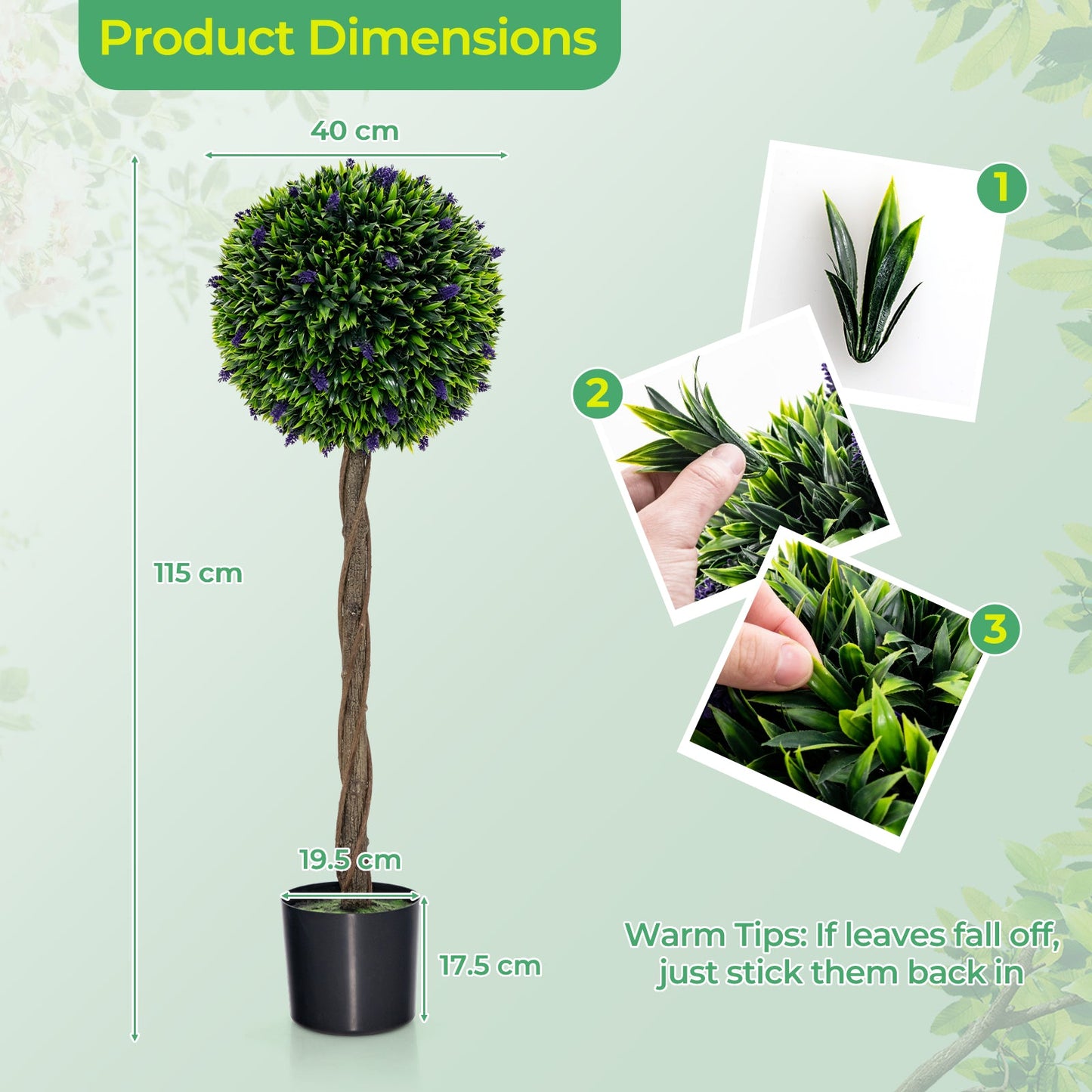 115 CM Artificial Boxwood Topiary Tree Fake Lavender Ball Plant-Green
