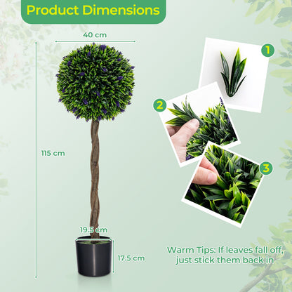 115 CM Artificial Boxwood Topiary Tree Fake Lavender Ball Plant-Green