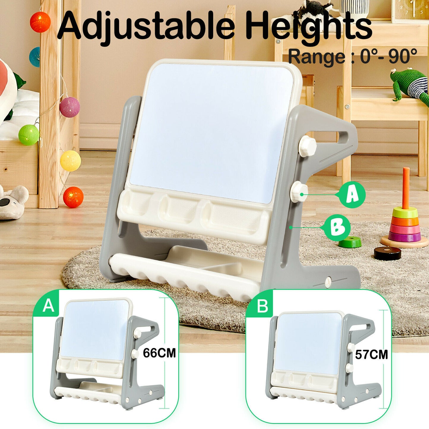 Children's Art Easel / Table and Chair Set with Ample Storage Space-Grey