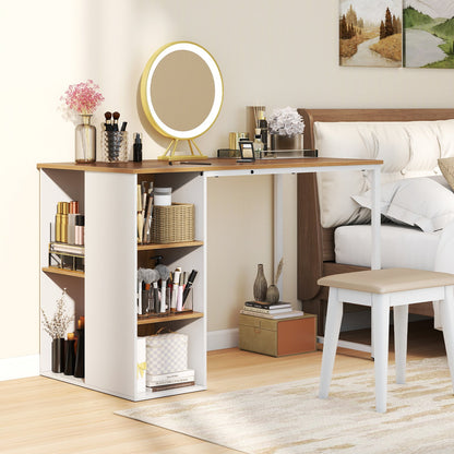 115 CM Computer Desk with 5 Storage Compartments-Natural