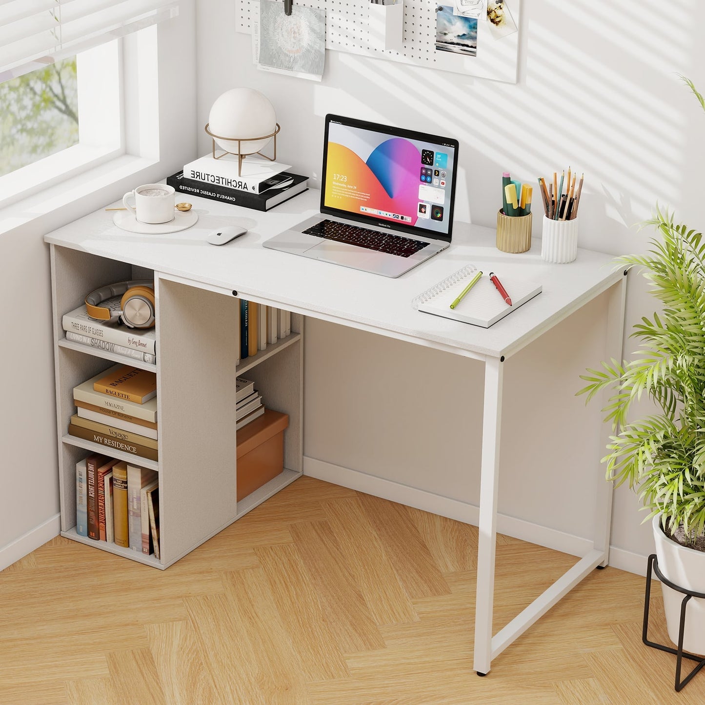115 CM Computer Desk with 5 Storage Compartments-White
