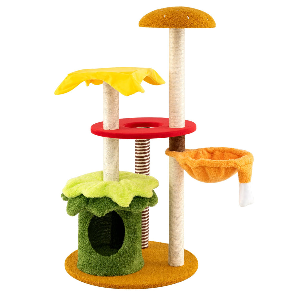 117 cm Modern Cat Tree with Sisal Posts and Plush Cushions for Indoor-Yellow