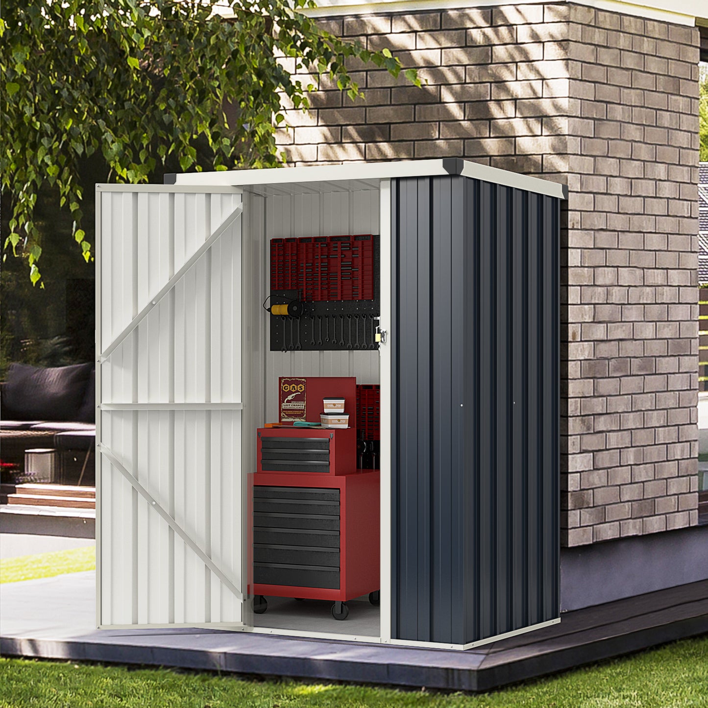 117 x 89 cm Metal Outdoor Storage Shed for Bike Garbage-Grey