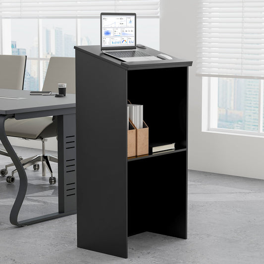 Podium Stand Hostess Stand for Speakers with Storage Shelf-Black