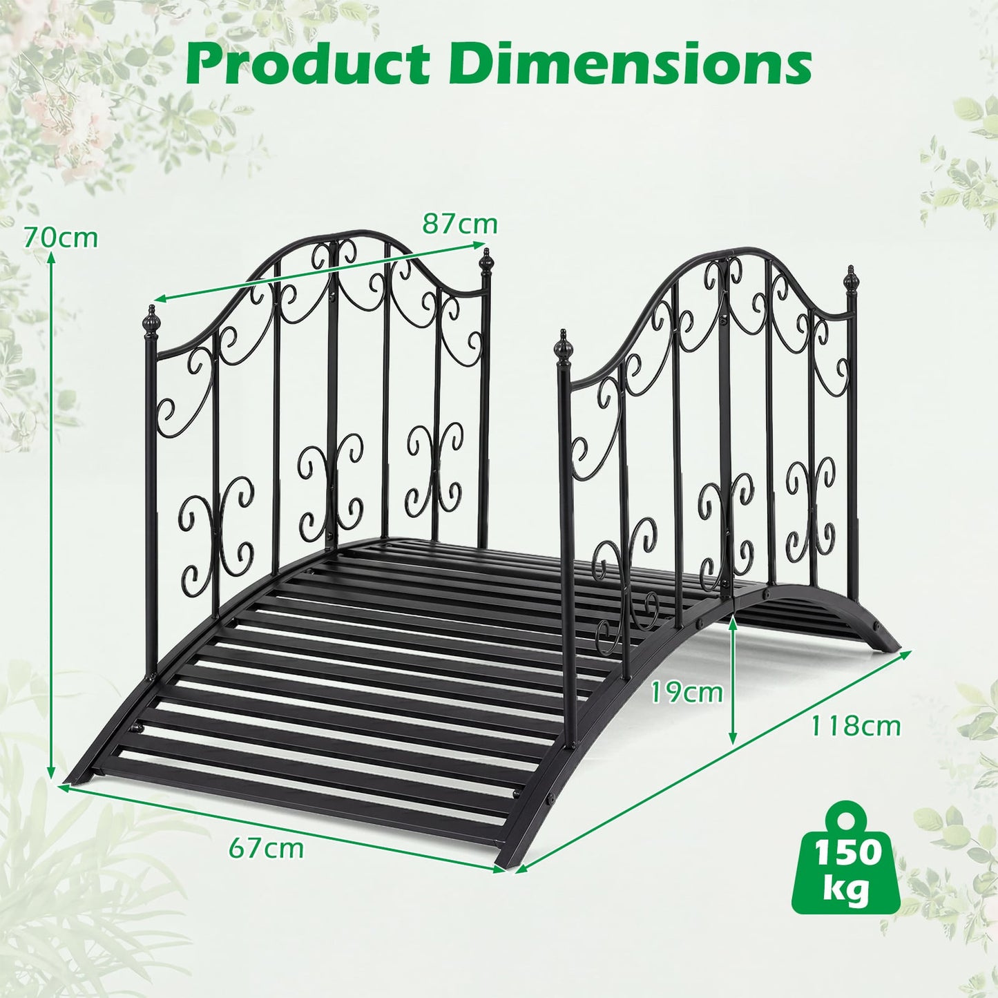 118 cm/101.5 cm Garden Metal Bridge with Dual Patterned Side Rails-M